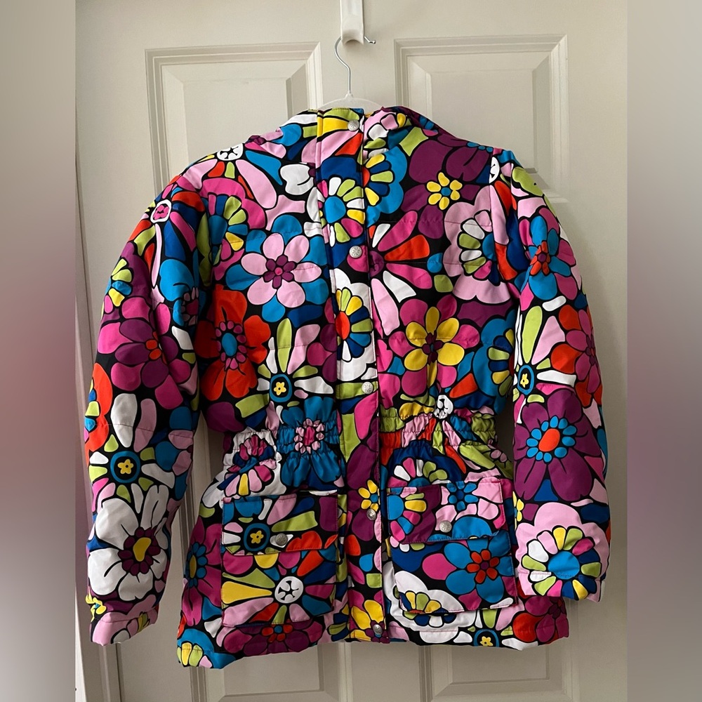 Girl’s Hanna Andersson Bright Floral Hooded Winter Jacket zip/snap closure sz 12